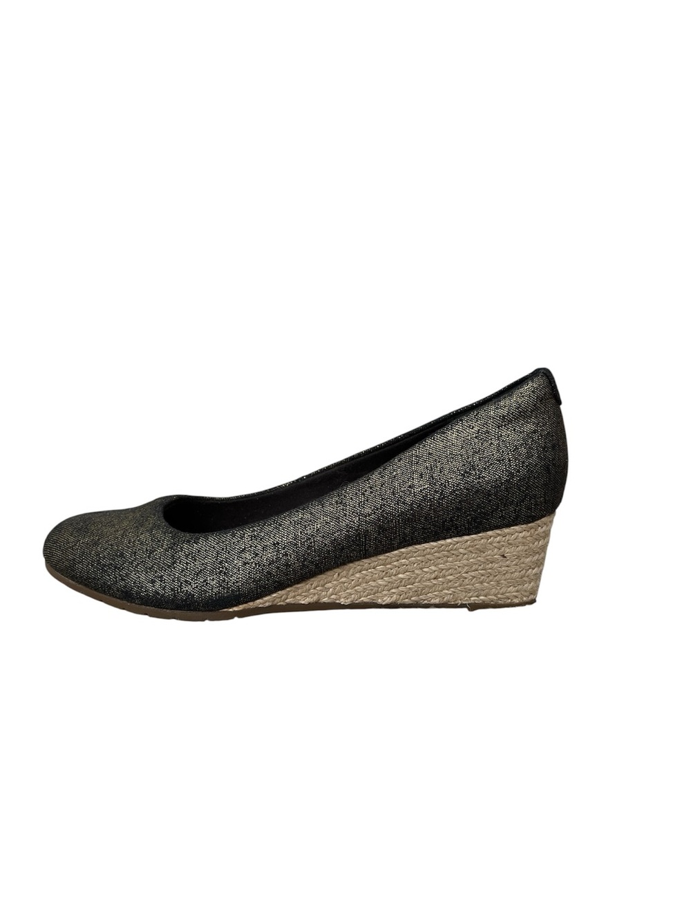 CLARKS women’s MALLORY LUNA CLOSED WEDGE PLATFORM almond toe shoe sz 7 metallic